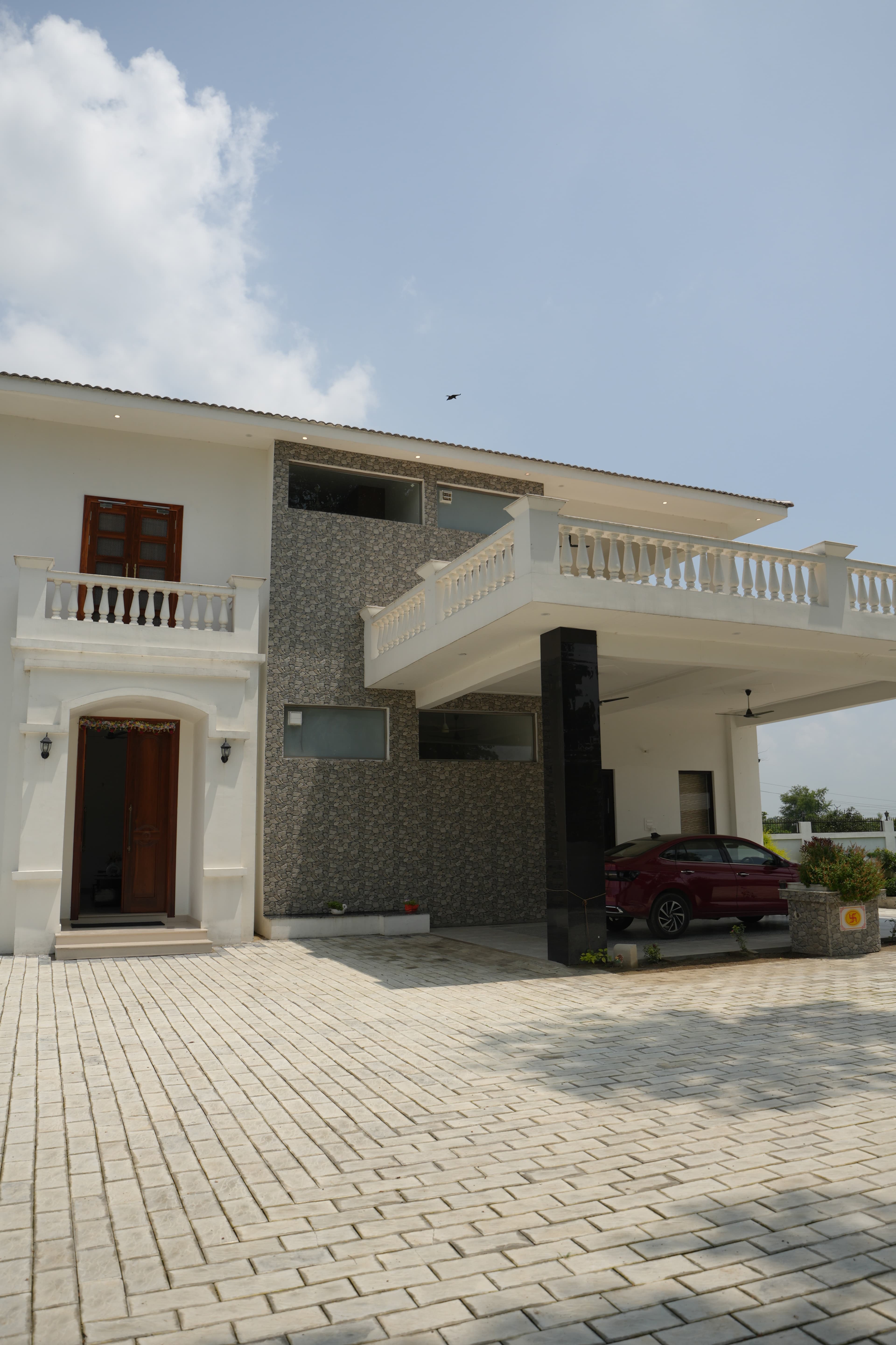 Modern villa exterior with tiled facade